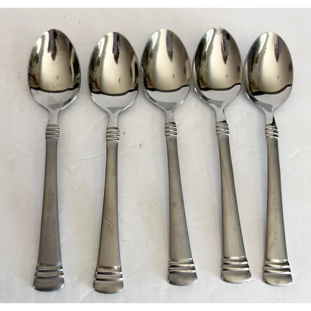 Set of 5 Cambridge Codie Sand Frost Stainless Teaspoons Flatware 6